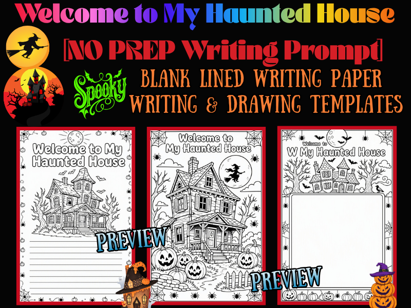 Halloween Welcome to My Haunted House NO PREP Coloring Pages & Writing Paper