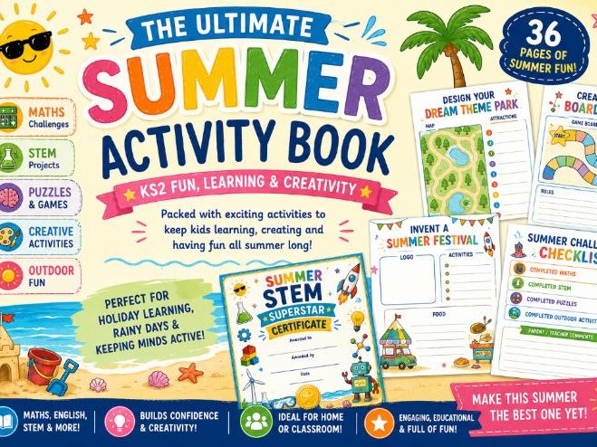 KS2 Summer Maths, STEM & Puzzle Activity Book | 36 Printable Holiday Activities