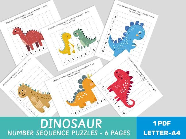 Dinosaur Number Sequence Puzzles 1–10