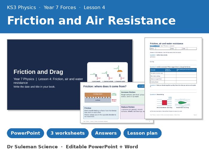 KS3 Friction and Air Resistance Lesson + Worksheets | Year 7