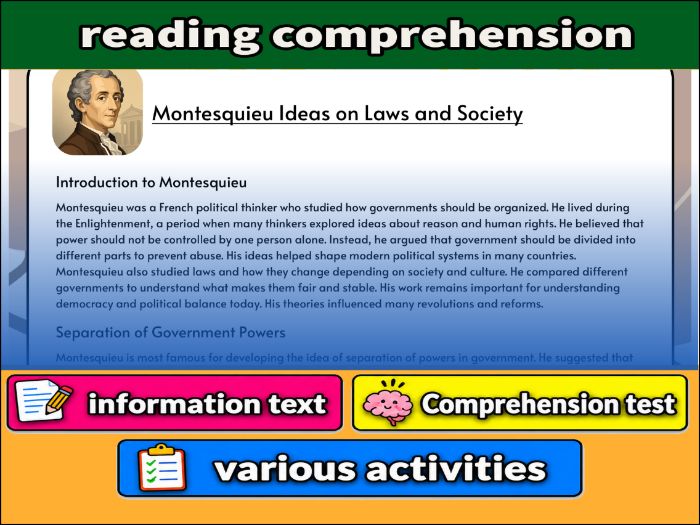 Montesquieu Ideas on Laws and Society- Reading Comprehension, Worksheet & Activities
