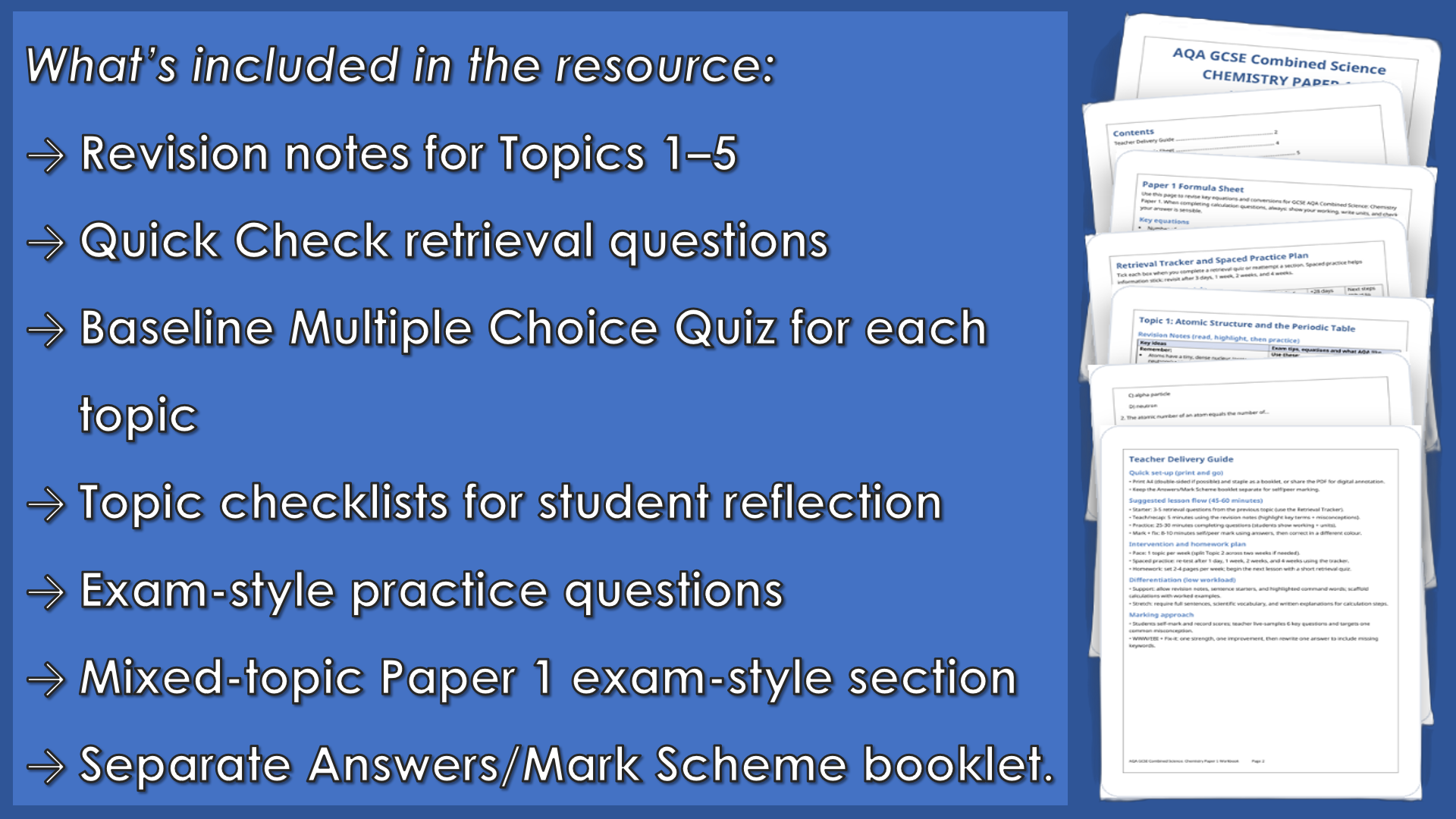 AQA GCSE Chemistry Paper 1 Revision Workbook | Teaching Resources