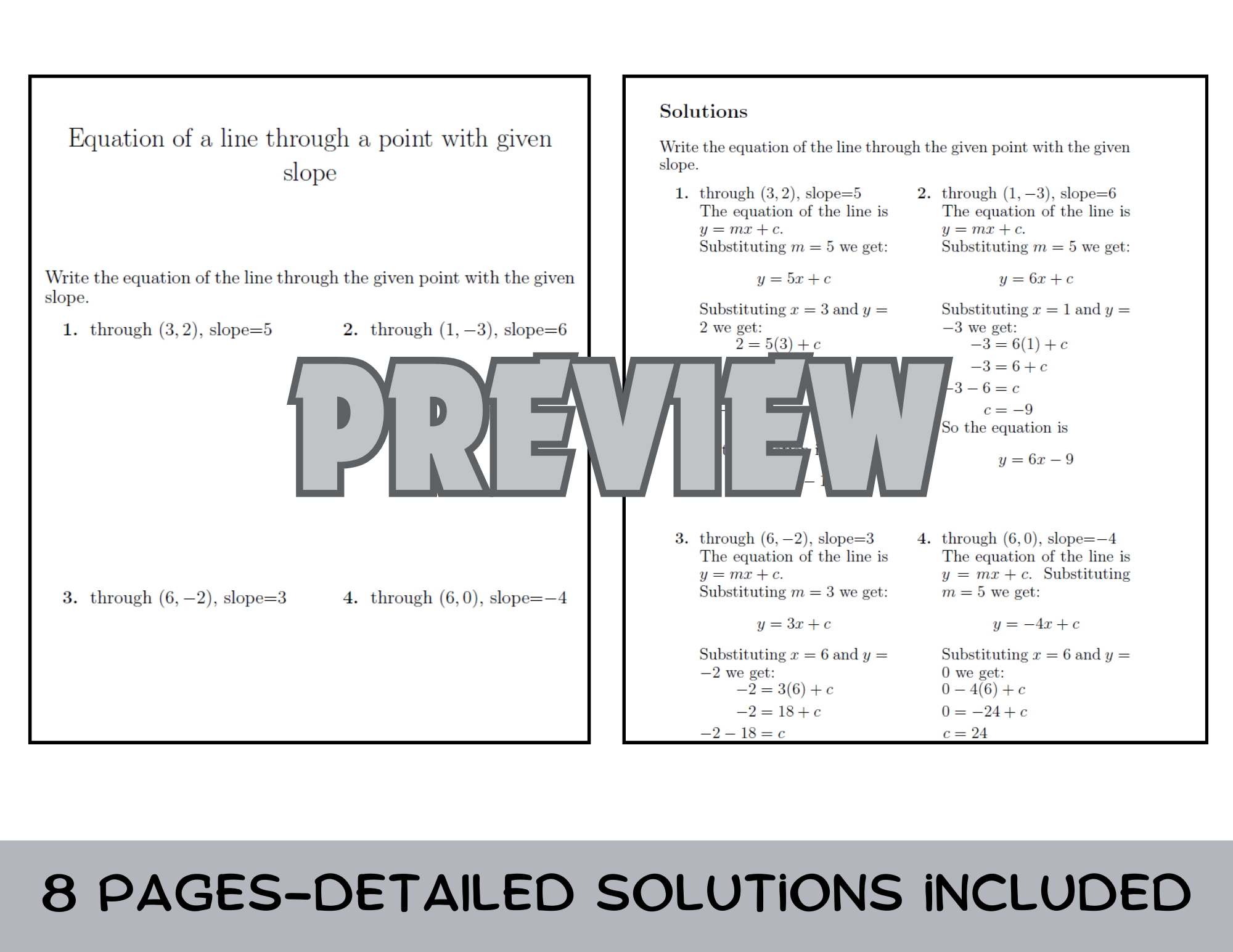 Equation of a line through a point with given slope worksheet