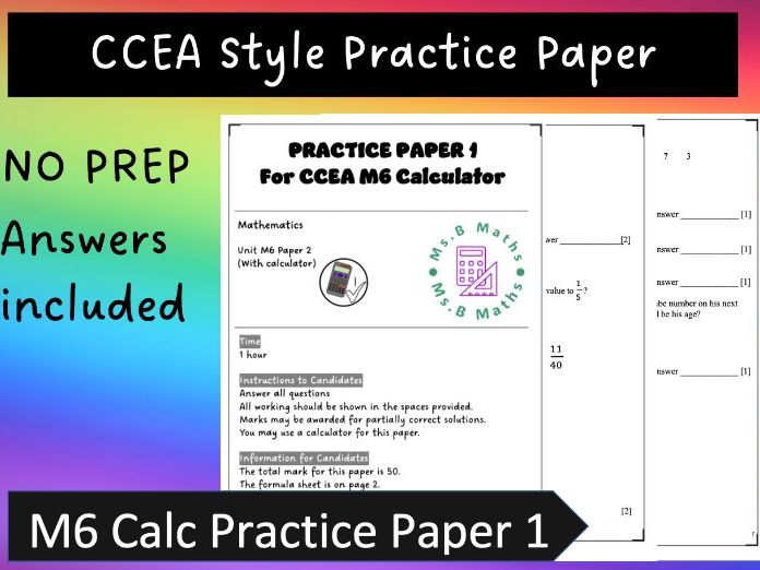 CCEA STYLE PRACTICE PAPER M6 CALCULATOR