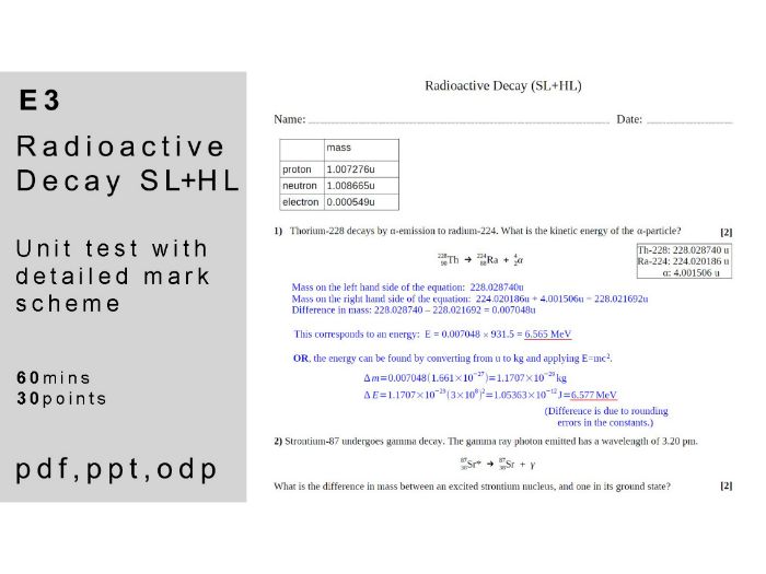 IB physics: E.3 - Radioactive Decay (SL+HL). Unit Test.