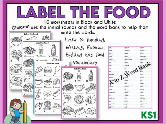 10 Label the Foods Worksheets KS1