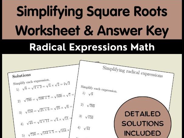 Simplifying Square Roots Worksheet & Answer Key | Radical Expressions Math