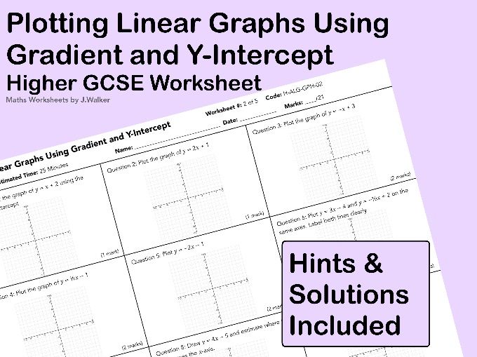 GCSE Maths Worksheet: Plotting Linear Graphs Using Gradient and Y-Intercept - Higher Tier