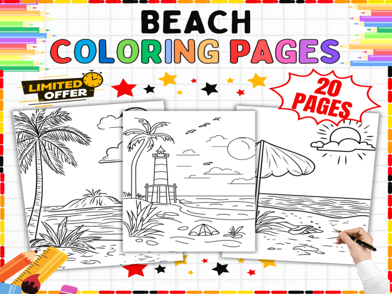 Beach Colouring Pages | 20 Seaside & Ocean Themed Worksheets for Primary School Children