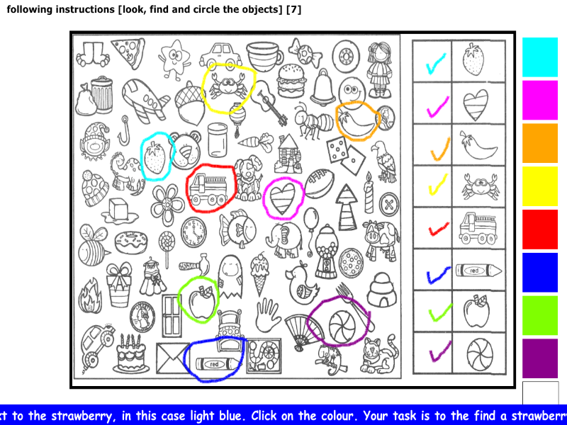 following instructions [look, find and circle the objects] [7]