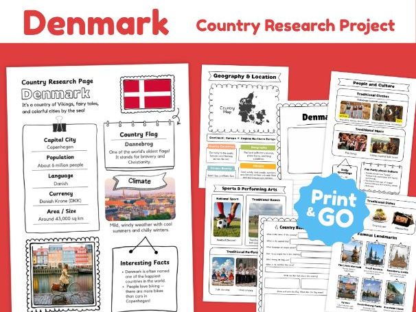 Denmark Country Study Worksheets | 14 Pages