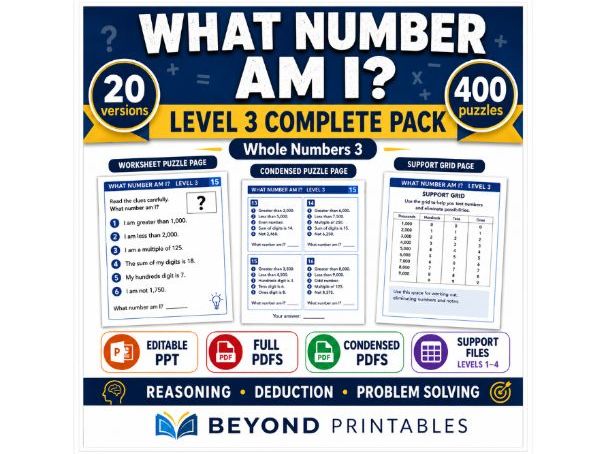 What Number Am I? Level 03: Whole-Number Reasoning To 100 | 20-Version Bundle