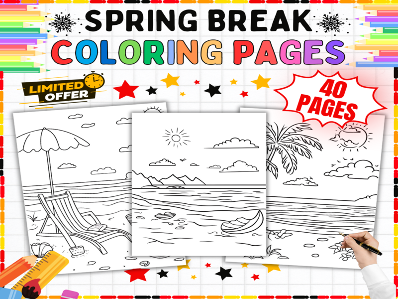 Spring Break Colouring Pages - Beach and Palm Tree Printables | Fine Motor Skills Activities
