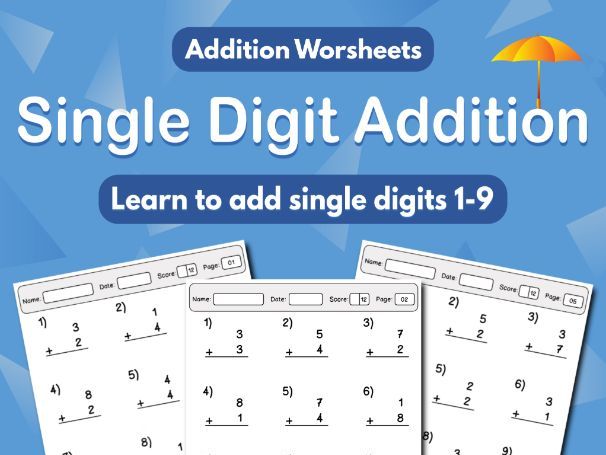Single Digit Addition Worksheets - Kindergarten & Year 1 Maths Practice ...