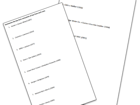 Nuisance and Rylands v Fletcher - Key cases tests (AQA A-level law)