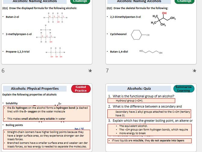 Year 12 - Naming / Properties of Alcohols