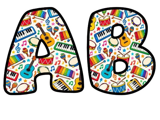 Musical Instruments Colourful Bubble Letters | Art and Music Bulletin Board Letters