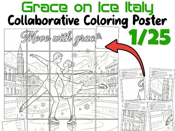 Grace on Ice Italy Collaborative Coloring Poster | Winter Olympics Activity