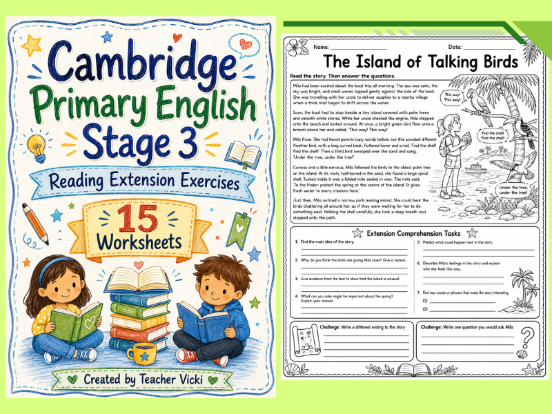 Cambridge Primary English Stage 3 Reading Extension Worksheets | 15 Comprehension Activities
