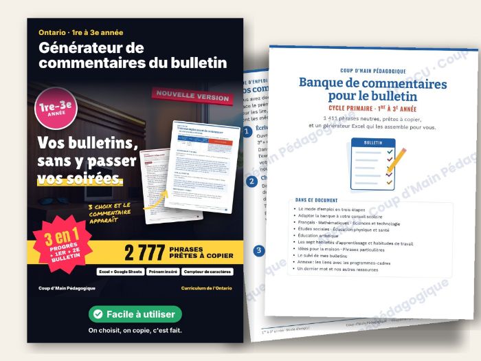 French Report Card Comments Grades 1-3 | Banque de commentaires 1re-3e