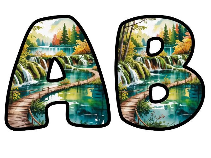 Plitvice Lakes Boardwalk Alphabet Letters | Classroom Display, A-Z 0-9 and Signs