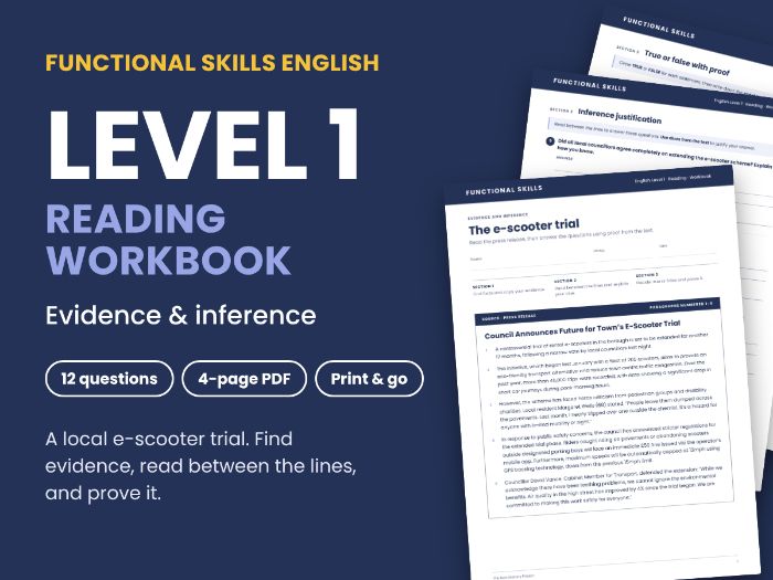 Functional Skills English Level 1 Reading: Evidence and Inference Workbook