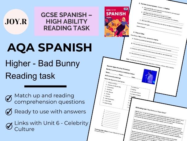 Bad Bunny - Higher Reading activity - Unit 6 - Celebrity Culture AQA