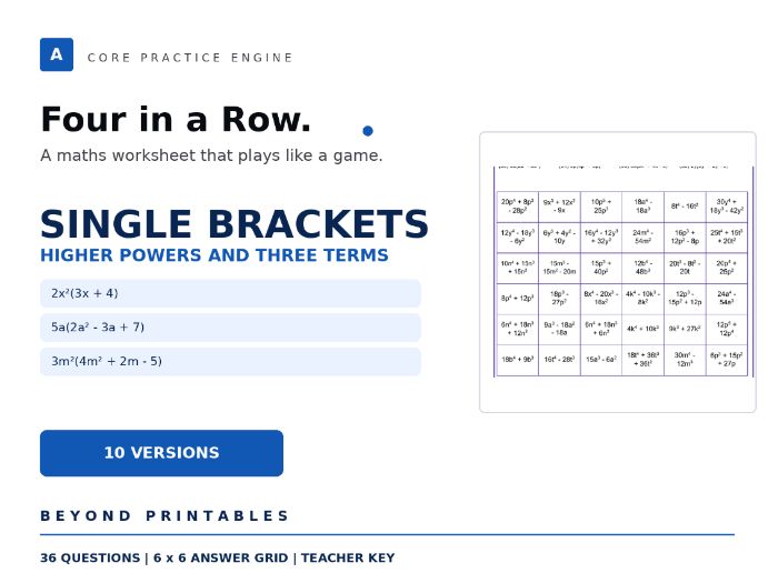 Expanding and Factorising Single Brackets Four in a Row | 2x²(3x+4) | Level 09 | 10 Maths Games
