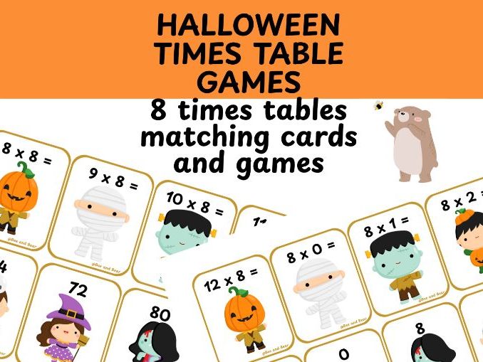 8 times table card games Halloween themed
