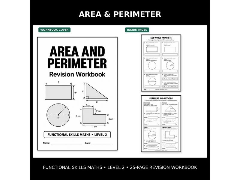 Area and Perimeter Workbook | Functional Skills Maths Level 2 Worksheets and Exam Practice