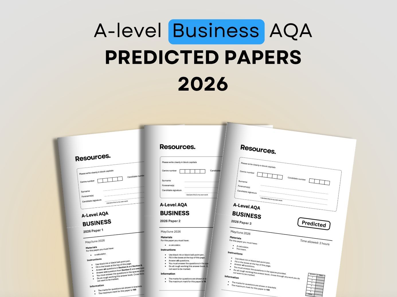 A-Level Business AQA Expertly Predicted Papers for 2026