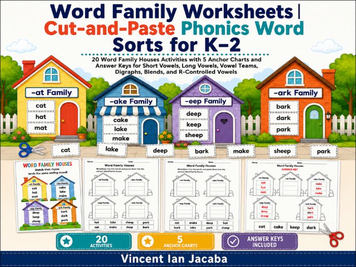 Word Family Worksheets K–2 | Cut-and-Paste Phonics Word Sorts & Activities