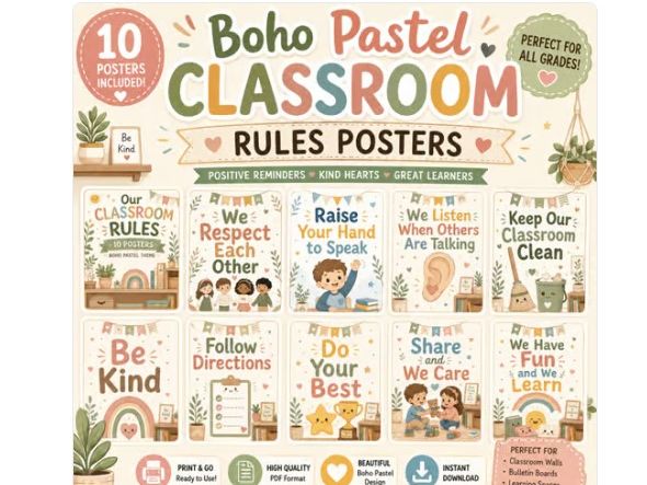 10 Classroom Rule Posters | Calm & Positive Classroom Decor