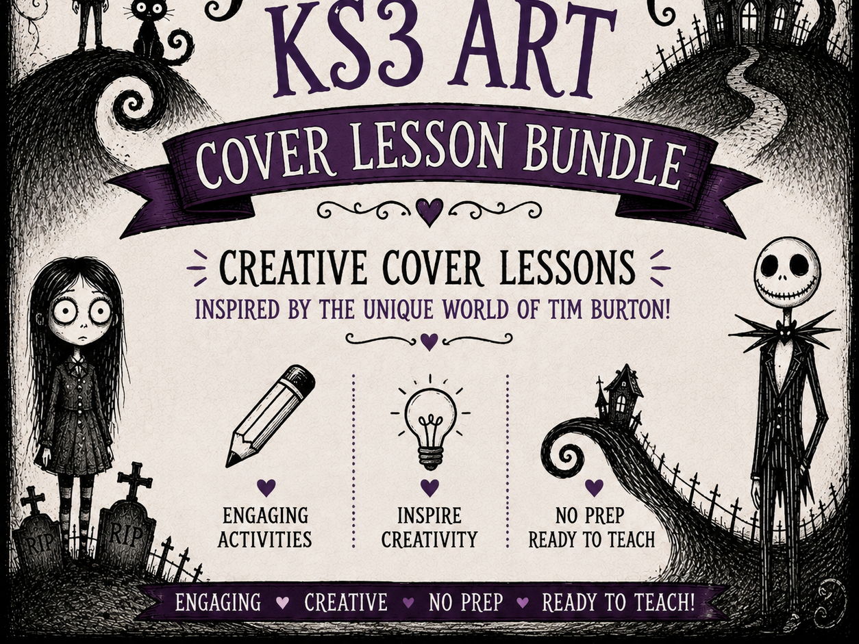 Tim Burton KS3 Art Cover Lesson Bundle