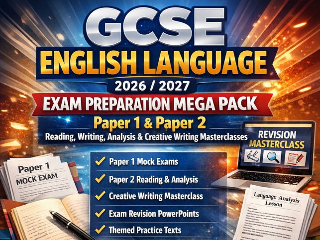 GCSE English Language Exam Preparation Mega Pack 2026/2027 – Paper 1 & 2 Reading, Writing, Analysis & Creative Masterclasses (Printable)