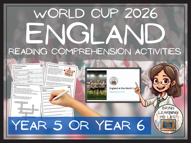 England World Cup 2026 Reading Comprehension Activities | Year 5 or Year 6