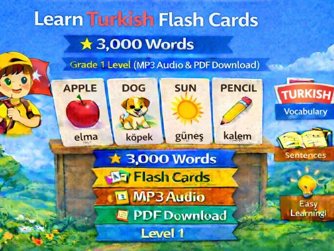 Turkish Flash Cards, 3,000 Words (Audio, PDF)