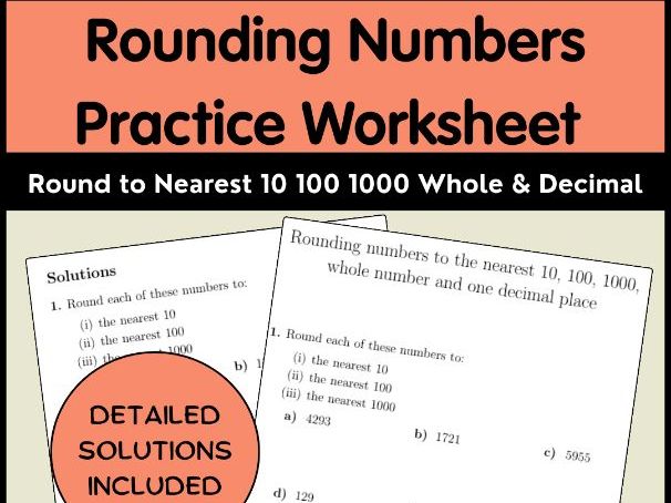 Rounding Numbers Practice Worksheet Round to Nearest 10 100 1000 Whole & Decimal