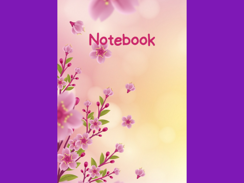 Pink Flowers with Yellow Background A4 Lined Notebook