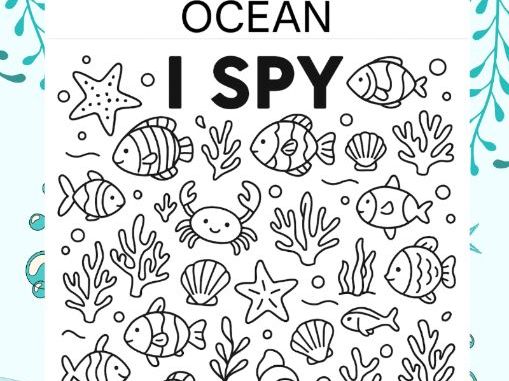 Ocean/Sea themed I Spy Colouring and Counting Worksheet