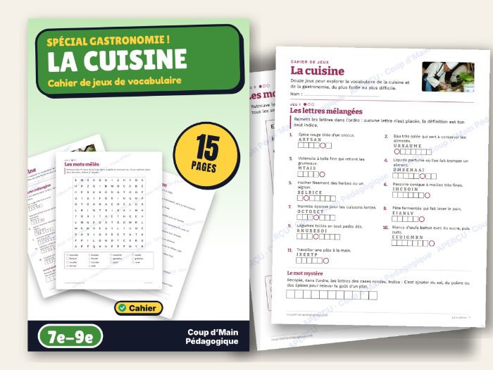 French Food & Cooking Vocabulary Puzzles Grade 7-9 | La cuisine