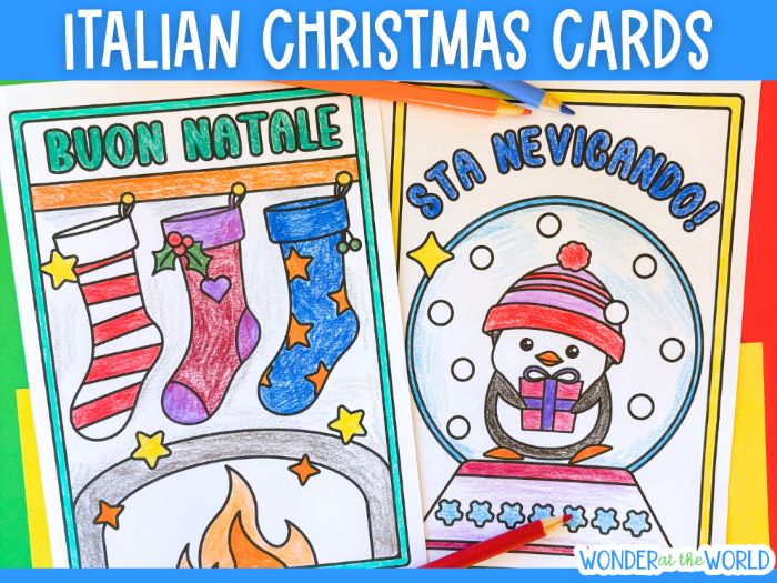 Italian Christmas cards to print and colour