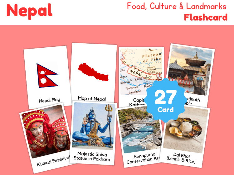Nepal Geography Flashcards | 27 Printable Country Study Cards