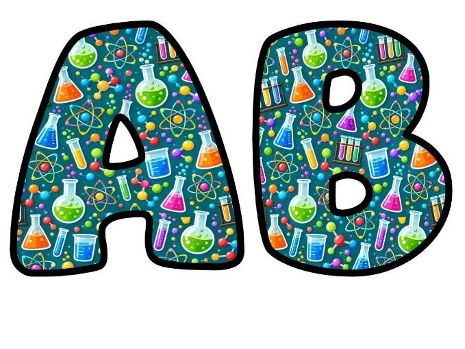 Chemistry Beakers and Atoms Bubble Letters | Science Topic Bulletin Board Letters