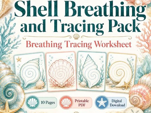 Shell Breathing and Tracing Pack | Breathing Tracing Worksheet | Printable PDF | Digital Download