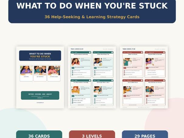 Help-Seeking Task Cards for Kids, Learning Strategies & Self-Advocacy, Grades 1-4