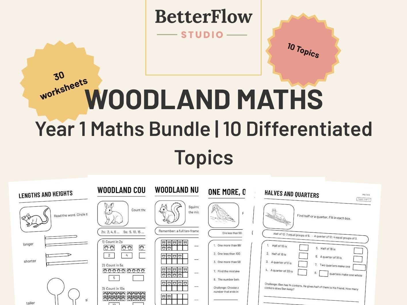 Year 1 Maths Worksheets Bundle Differentiated