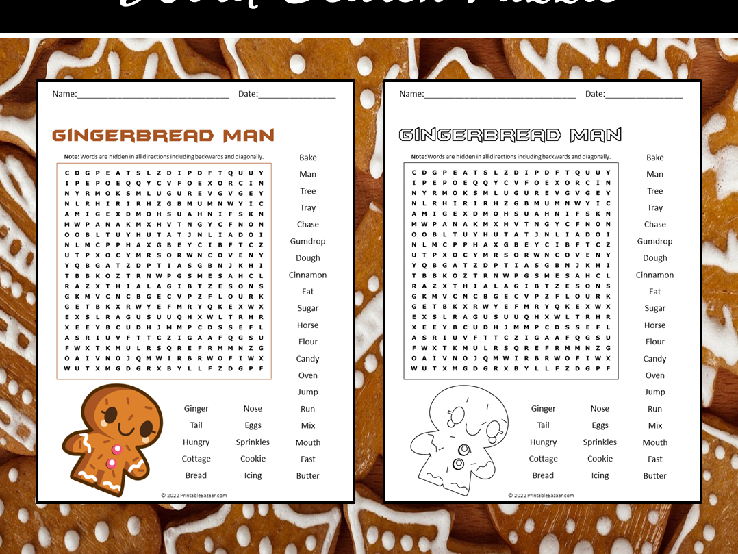 Gingerbread Man Word Search Puzzle Teaching Resources