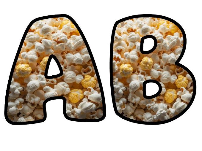 Cinema Movie Popcorn Classroom Display | Lettering Set | Upper & Lowercase, 0-9 and Signs
