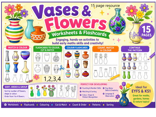 Vases & Flowers Worksheets & Flashcards
